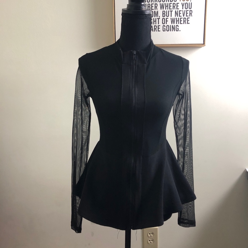 Black Long Sleeve Mesh Top